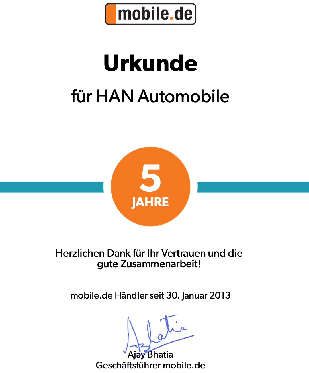 Urkunde 5 Jahre